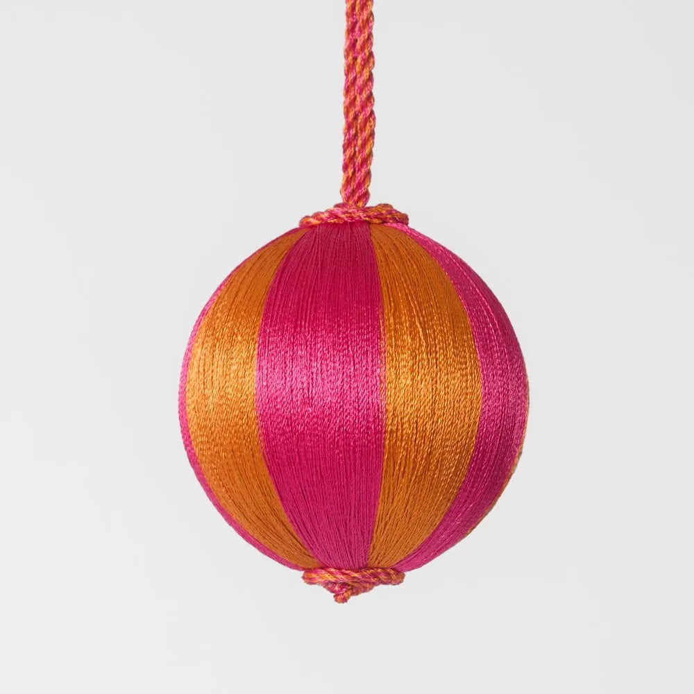 Silk Stripe Bauble Small - Pink & Orange | Christmas Hanging Decorations by Florabelle. Australian Art Prints and Homewares. Green Door Decor. www.greendoordecor.com.au