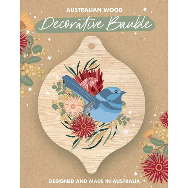 Christie Williams Wooden Decorative Baubles  - Blue Wren by Aero Images. Australian Art Prints and Homewares. Green Door Decor. www.greendoordecor.com.au