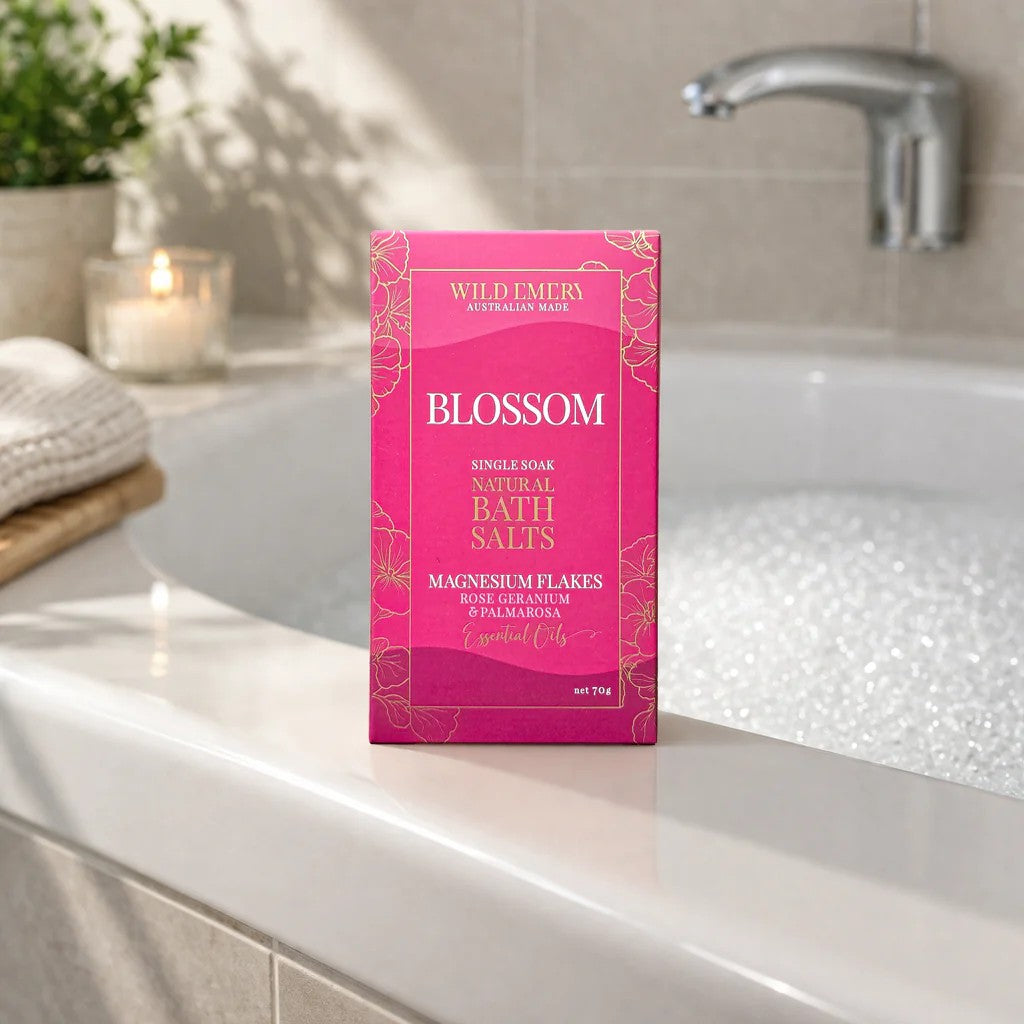 Single Soak Natural Bath Salts | Blossom by Wild Emery. Australian Art Prints, Gifts, Fashion and Homewares. Green Door Decor. www.greendoordecor.com.au