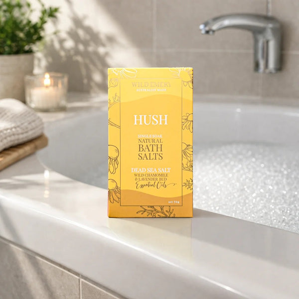 Single Soak Natural Bath Salts | Hush by Wild Emery. Australian Art Prints, Gifts, Fashion and Homewares. Green Door Decor. www.greendoordecor.com.au