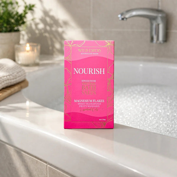 Single Soak Natural Bath Salts | Nourish by Wild Emery. Australian Art Prints, Gifts, Fashion and Homewares. Green Door Decor. www.greendoordecor.com.au