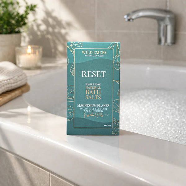 Single Soak Natural Bath Salts | Reset by Wild Emery. Australian Art Prints, Gifts, Fashion and Homewares. Green Door Decor. www.greendoordecor.com.au