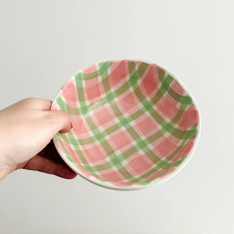 Small Bowl | Pink and Mint Green Gingham by Noss Ceramics. Australian Art Prints and Homewares. Green Door Decor. www.greendoordecor.com.au