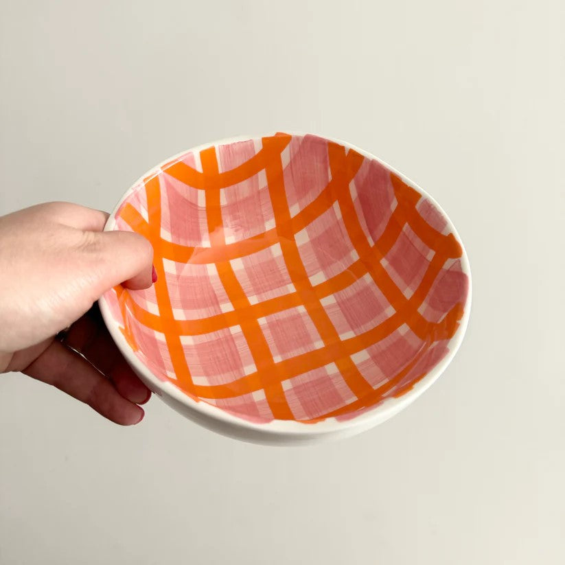 Small Bowl | Pink and Orange Gingham by Noss Ceramics. Australian Art Prints and Homewares. Green Door Decor. www.greendoordecor.com.au