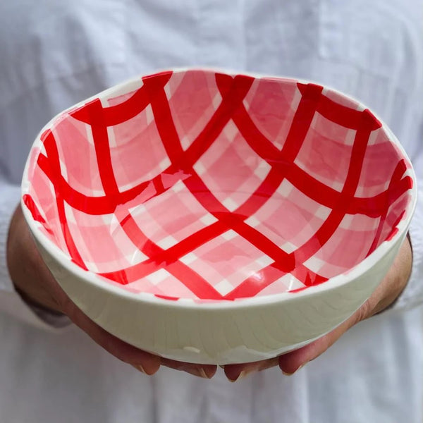 Salad Bowl | Pink and Red Gingham by Noss Ceramics. Australian Art Prints and Homewares. Green Door Decor. www.greendoordecor.com.au