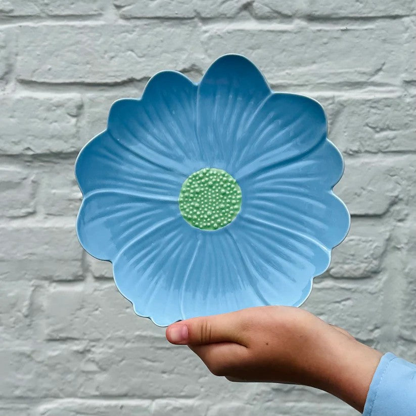 Small Flower Plate | Blue with Green Centre by Noss Ceramics. Australian Art Prints and Homewares. Green Door Decor. www.greendoordecor.com.au