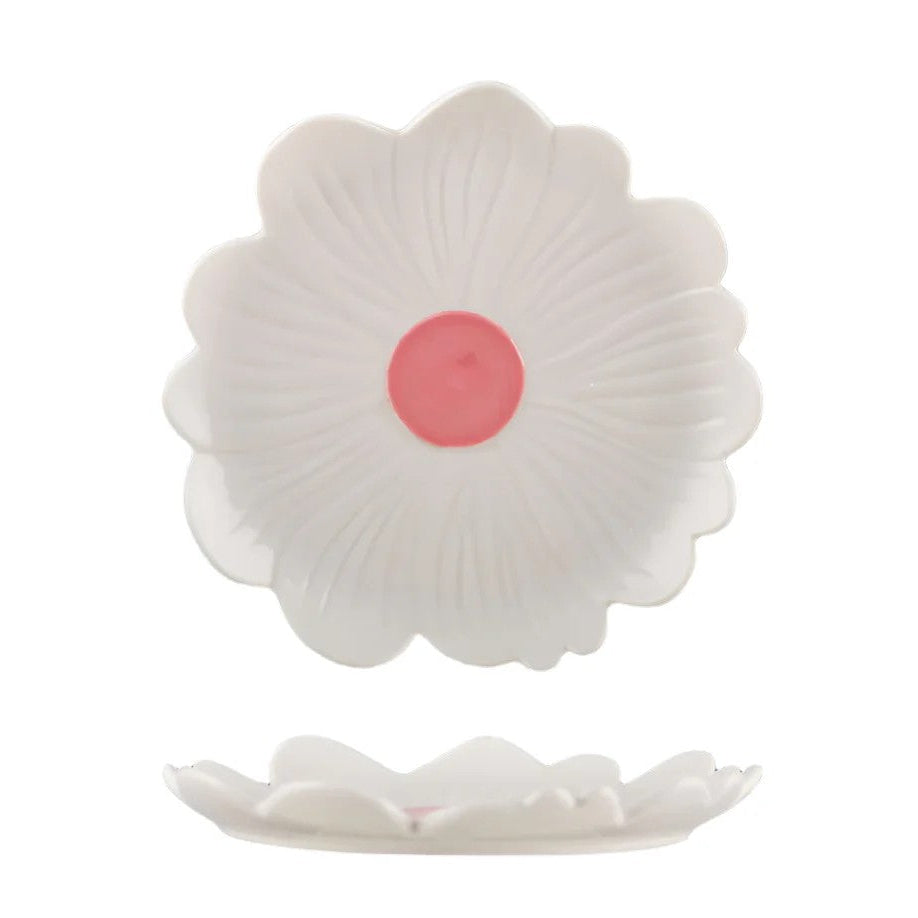 Small Ceramic Flower Plate | White with Pink Centre by Noss & Co. Australian Art Prints and Homewares. Green Door Decor. www.greendoordecor.com.au