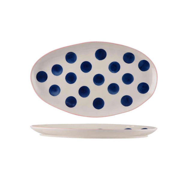 Noss Small Oval Platter | Navy Dots & Pink Rim by Noss & Co. Australian Art Prints, Fashion and Homewares. Green Door Decor. www.greendoordecor.com.au