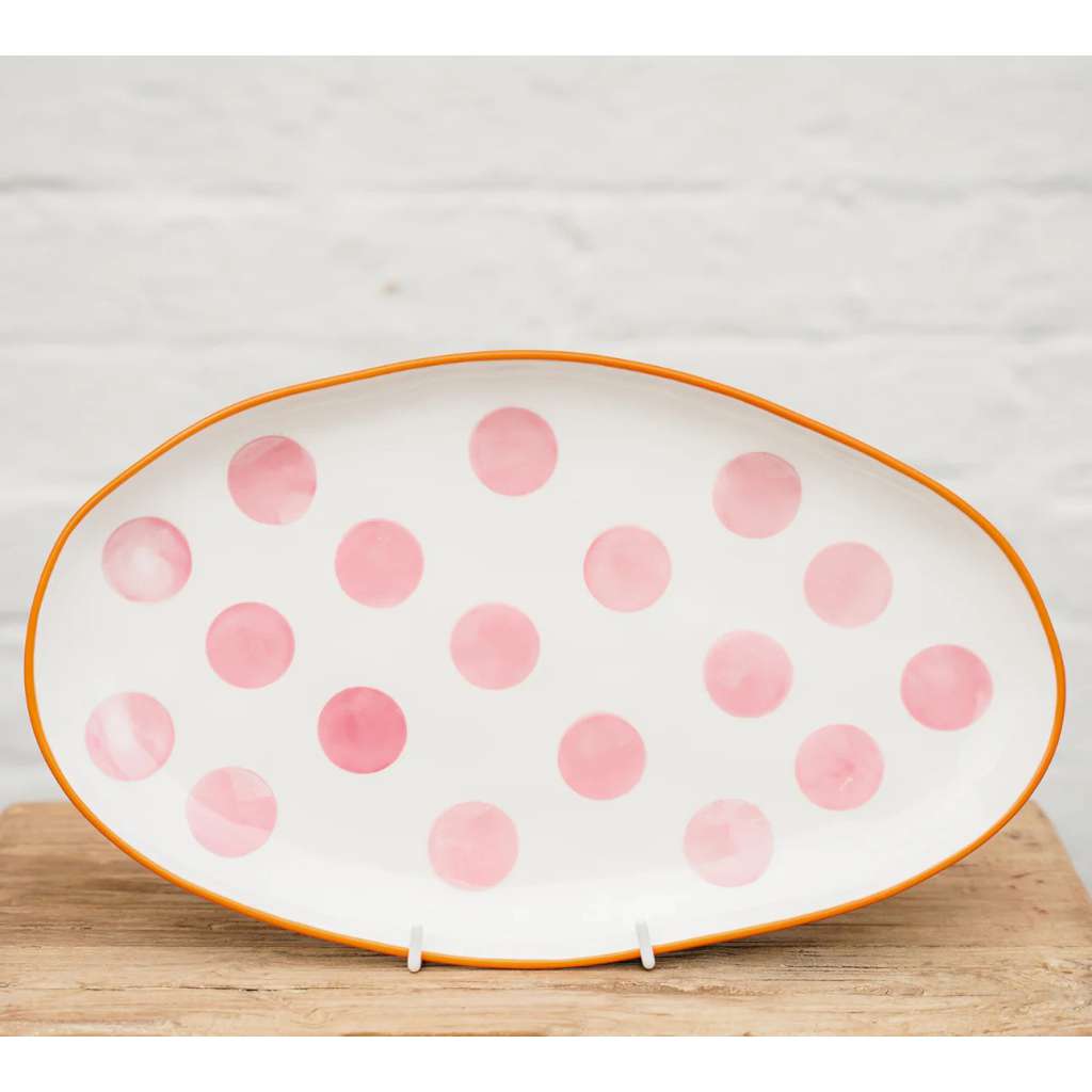Noss Small Oval Platter | Pink Spot & Orange Rim by Noss & Co. Australian Art Prints and Homewares. Green Door Decor. www.greendoordecor.com.au