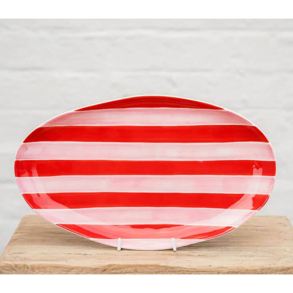 Noss Small Oval Platter | Pink & Red Stripe by Noss & Co. Australian Art Prints and Homewares. Green Door Decor. www.greendoordecor.com.au