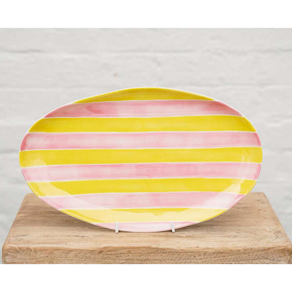 Noss Small Oval Platter | Pink & Yellow Stripe by Noss & Co. Australian Art Prints and Homewares. Green Door Decor. www.greendoordecor.com.au