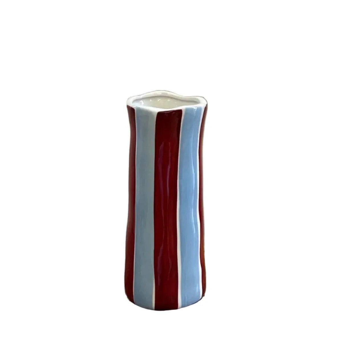 Noss Small Vase | Burgundy & Blue Stripe by Noss & Co. Australian Art Prints, Fashion and Homewares. Green Door Decor. www.greendoordecor.com.au