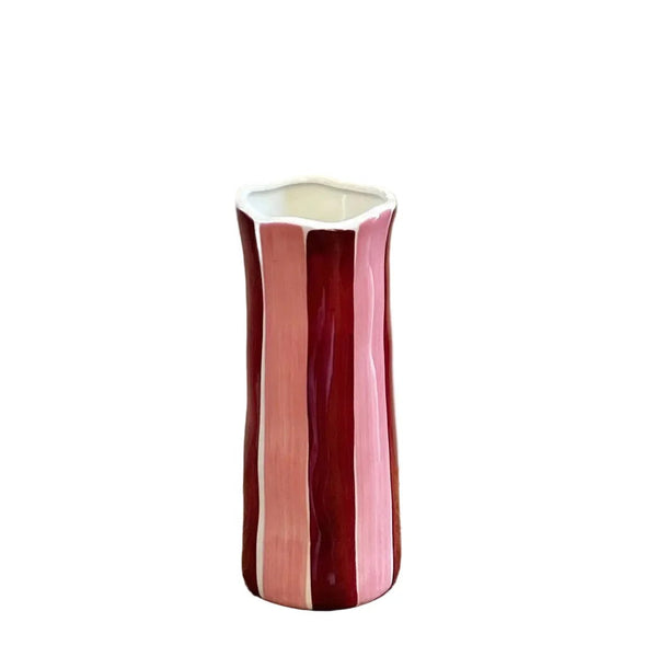Noss Small Vase | Burgundy & Pink Stripe by Noss & Co. Australian Art Prints, Fashion and Homewares. Green Door Decor. www.greendoordecor.com.au
