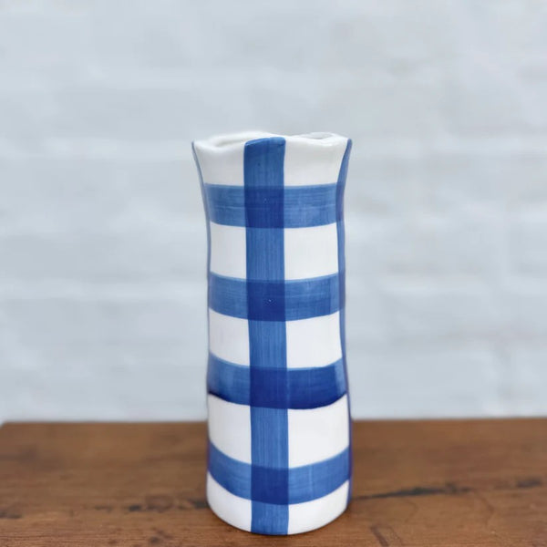 Small Vase | Classic Blue Gingham by Noss & Co. Australian Art Prints and Homewares. Green Door Decor. www.greendoordecor.com.au