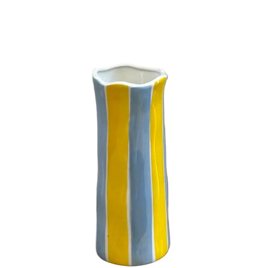 Noss Small Vase | Cornflower Blue & Yellow Stripe by Noss & Co. Australian Art Prints, Fashion and Homewares. Green Door Decor. www.greendoordecor.com.au