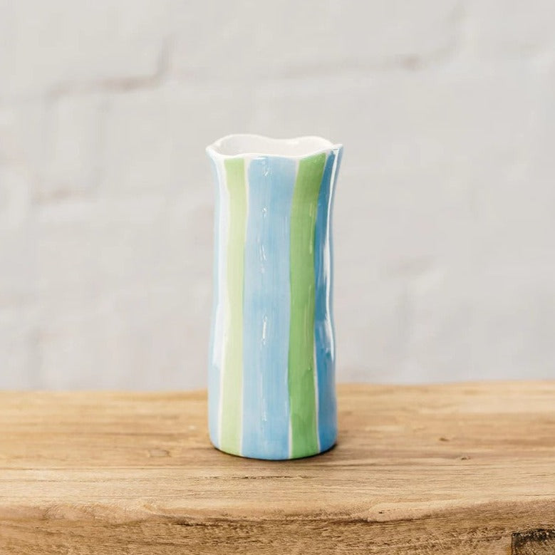 Small Vase | Cornflower Blue & Green Stripe by Noss Ceramics. Australian Art Prints and Homewares. Green Door Decor. www.greendoordecor.com.au