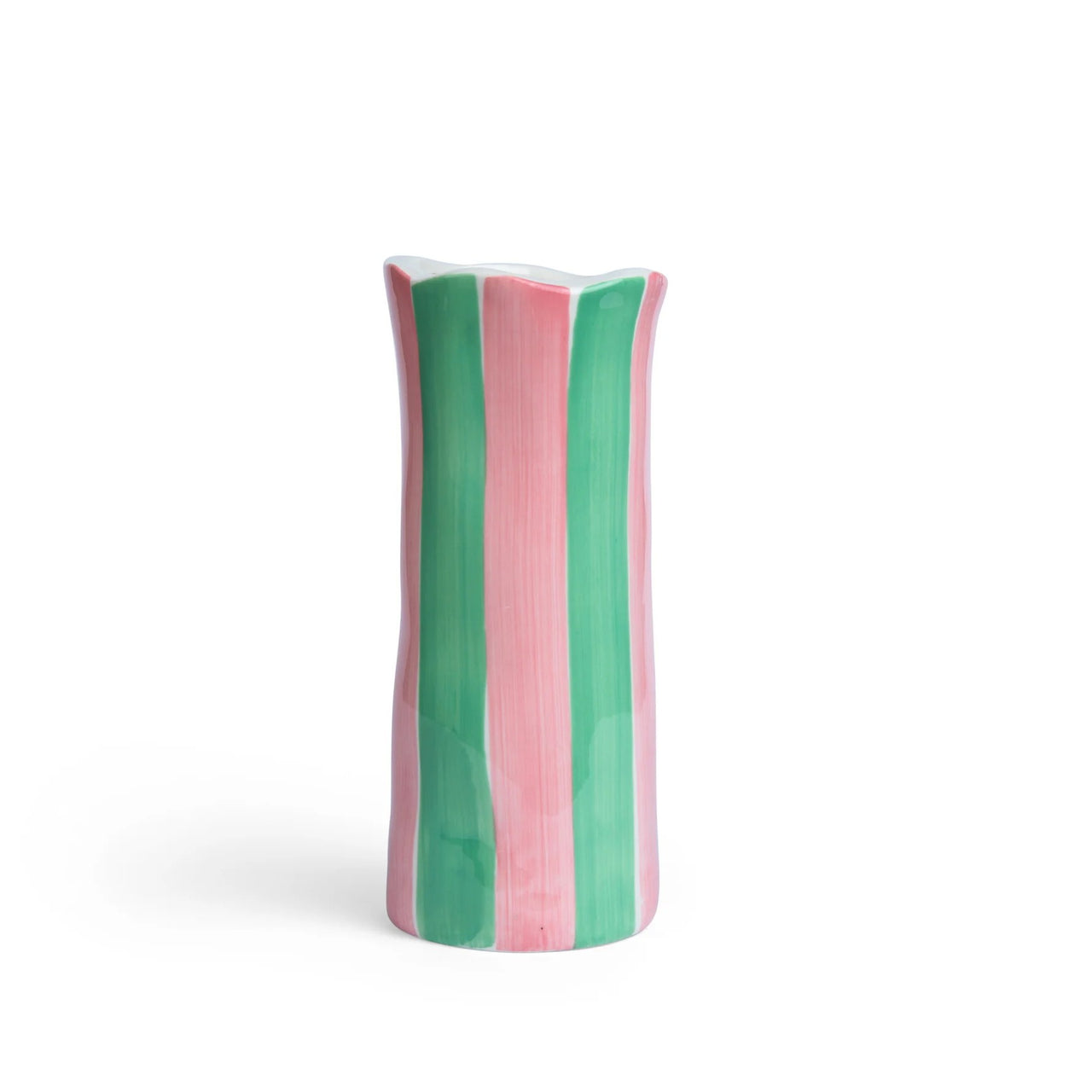 Noss Small Vase | Green & Pink Stripe by Noss & Co. Australian Art Prints, Gifts, Fashion and Homewares. Green Door Decor. www.greendoordecor.com.au