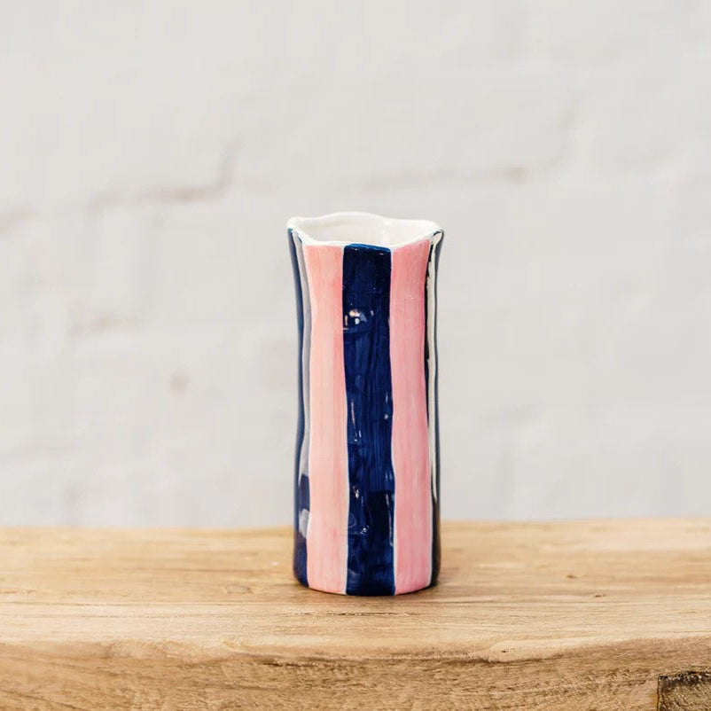 Noss Small Vase | Navy & Pink Stripe by Noss & Co. Australian Art Prints and Homewares. Green Door Decor. www.greendoordecor.com.au