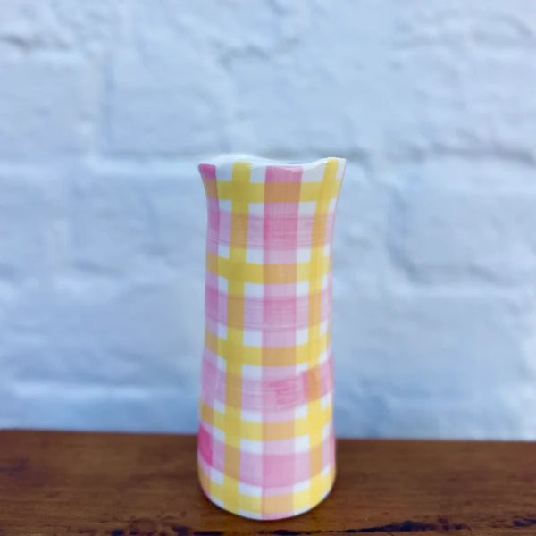 Small Vase | Pink & Yellow Gingham by Noss & Co. Australian Art Prints and Homewares. Green Door Decor. www.greendoordecor.com.au