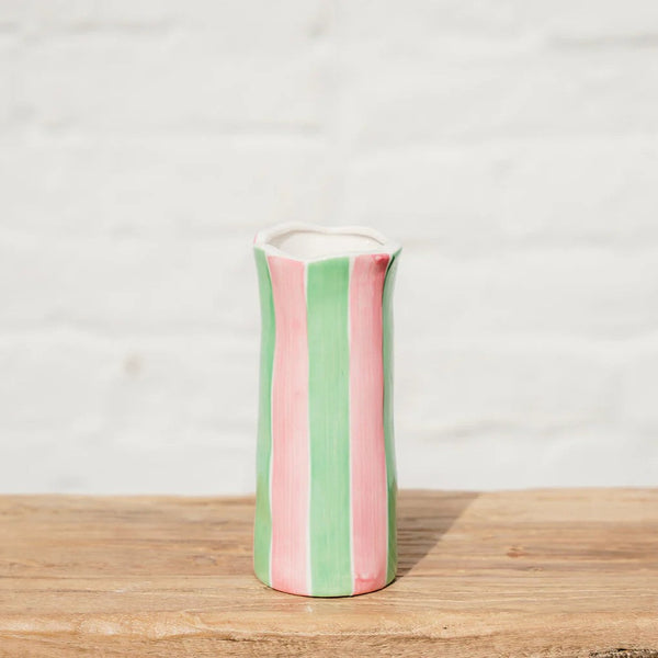 Noss Small Vase | Pink & Mint Green Stripe by Noss & Co. Australian Art Prints and Homewares. Green Door Decor. www.greendoordecor.com.au