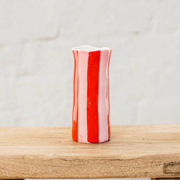Noss Small Vase | Red & Pink Stripe by Noss & Co. Australian Art Prints and Homewares. Green Door Decor. www.greendoordecor.com.au