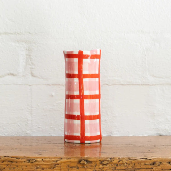 Noss Small Vase | Pink & Red Gingham by Noss & Co. Australian Art Prints and Homewares. Green Door Decor. www.greendoordecor.com.au
