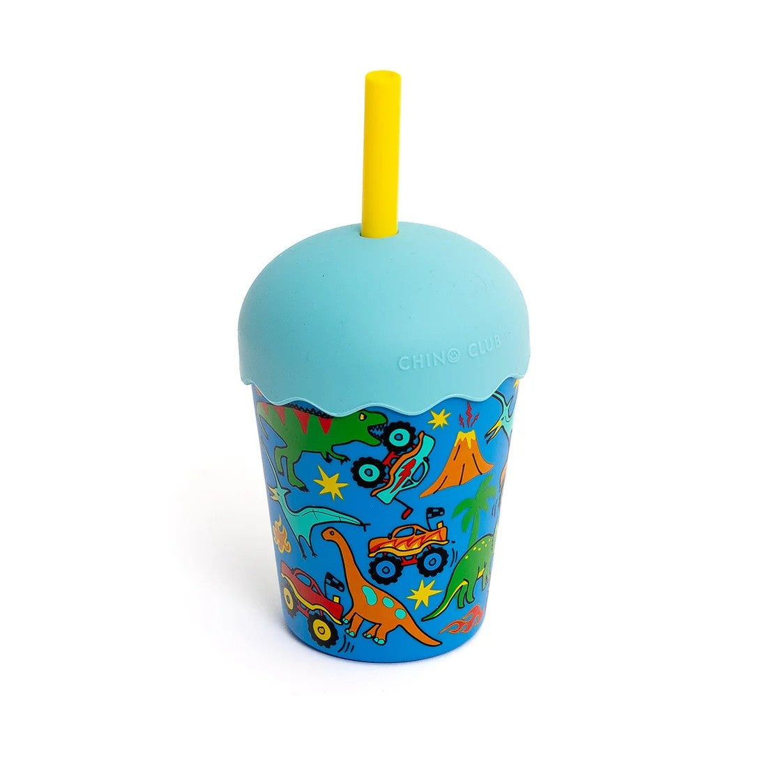 Mini Smoothie Cup & Straw 200ml | Dinotrucks by Chino Club. Australian Art Prints, Gifts, Fashion and Homewares. Green Door Decor. www.greendoordecor.com.au