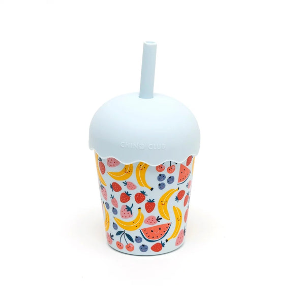 Mini Smoothie Cup & Straw 200ml | Fruits Blue by Chino Club. Australian Art Prints, Gifts, Fashion and Homewares. Green Door Decor. www.greendoordecor.com.au