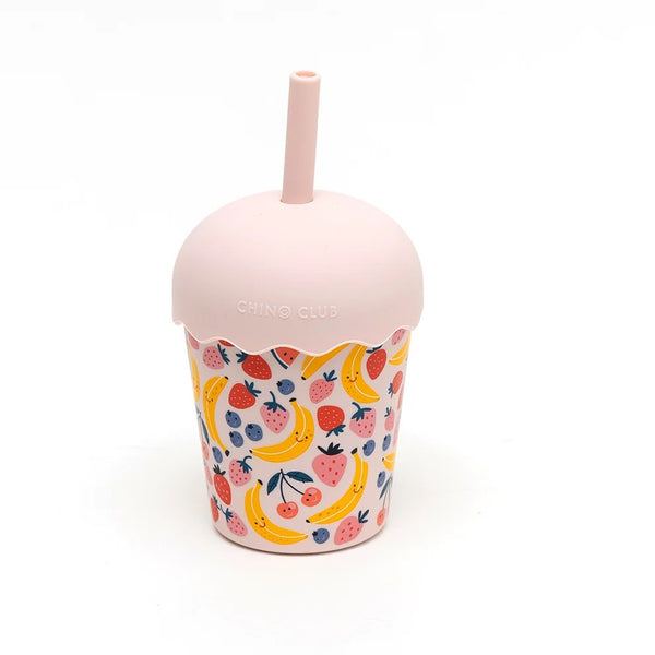 Mini Smoothie Cup & Straw 200ml | Fruits Pink by Chino Club. Australian Art Prints, Gifts, Fashion and Homewares. Green Door Decor. www.greendoordecor.com.au