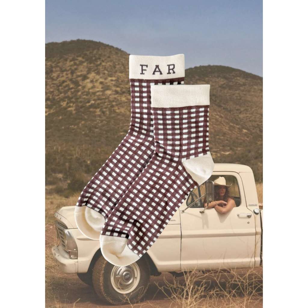 'Cocoa Check' Socks | FAR MER. by Whitney | Whitney Spicer Art. Australian Art Prints, Fashion and Homewares. Green Door Decor. www.greendoordecor.com.au