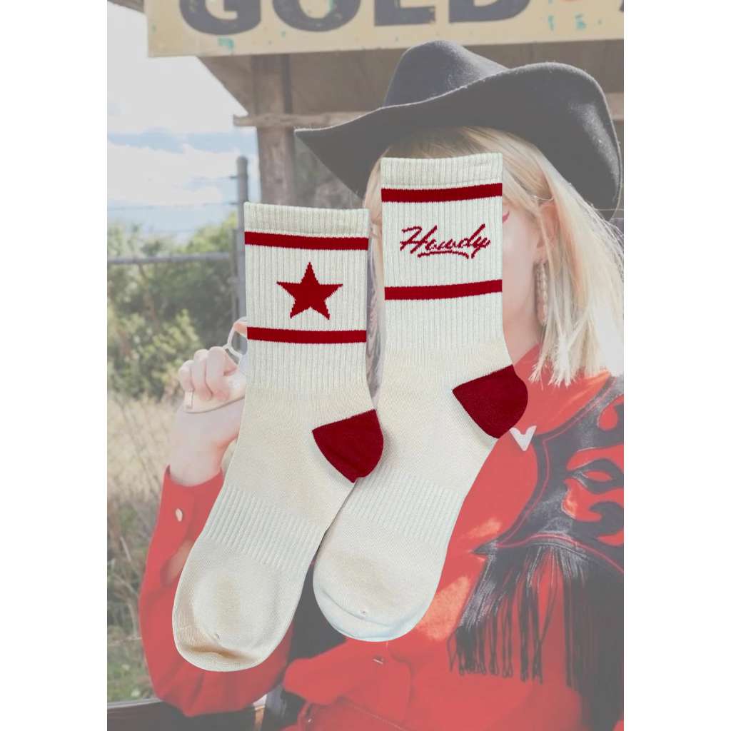 'Howdy' Socks | FAR MER. by Whitney by Whitney Spicer Art. Australian Art Prints, Fashion and Homewares. Green Door Decor. www.greendoordecor.com.au