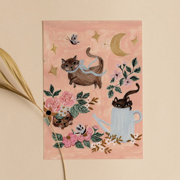 Sassy Cats greeting card by The Darling Fig. Australian Art Prints and Homewares. Green Door Decor. www.greendoordecor.com.au