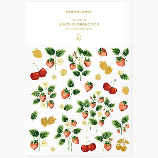Strawberries Sticker Sheet by Bespoke Letterpress. Australian Art Prints, Gifts, Fashion and Homewares. Green Door Decor. www.greendoordecor.com.au