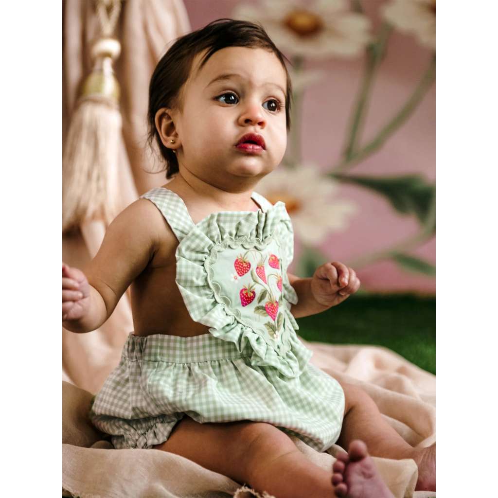 Strawberry Fields Romper - Minty by Fleur Harris. Australian Art Prints and Homewares. Green Door Decor. www.greendoordecor.com.au