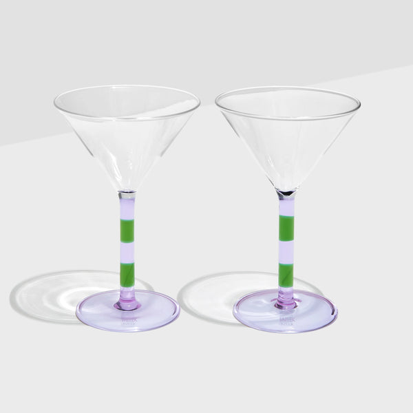 Stripe Martini Glass Set | Lilac/Green by Fazeek. Australian Art Prints and Homewares. Green Door Decor. www.greendoordecor.com.au