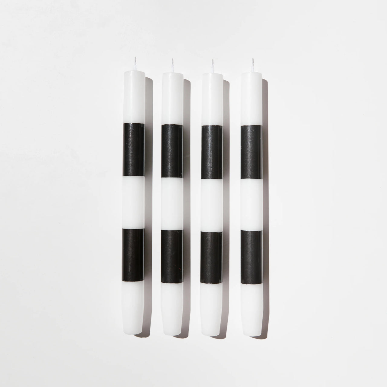 Striped Dinner Candles (Pack of 4) | Black + White by Fazeek. Australian Art Prints and Homewares. Green Door Decor. www.greendoordecor.com.au