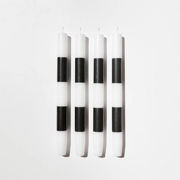 Striped Dinner Candles (Pack of 4) | Black + White by Fazeek. Australian Art Prints and Homewares. Green Door Decor. www.greendoordecor.com.au