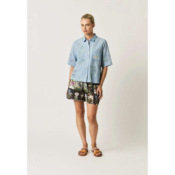 Summer Shirt | Garden Embroidered by Nancybird. Australian Art Prints, Gifts, Fashion and Homewares. Green Door Decor. www.greendoordecor.com.au