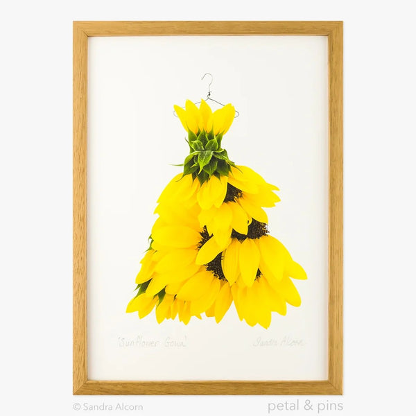 Sunflower Gown | Art Print by Petal & Pins. Australian Art Prints, Gifts, Fashion and Homewares. Green Door Decor. www.greendoordecor.com.au