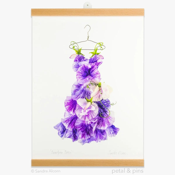 Sweet Pea Dress | Art Print by Petal & Pins. Australian Art Prints, Gifts, Fashion and Homewares. Green Door Decor. www.greendoordecor.com.au