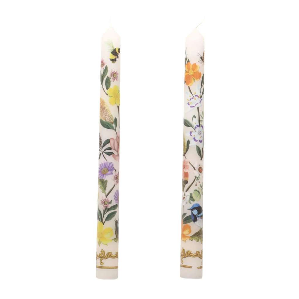 Tapered Candle Set | The Secret World of the Bush by La La Land. Australian Art Prints, Gifts, Fashion and Homewares. Green Door Decor. www.greendoordecor.com.au