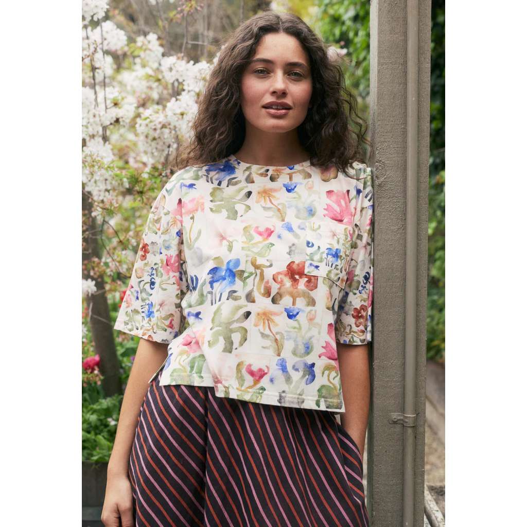 Tasmin Boxy Tee | Watercolour Collage by Nancybird. Australian Art Prints, Fashion and Homewares. Green Door Decor. www.greendoordecor.com.au