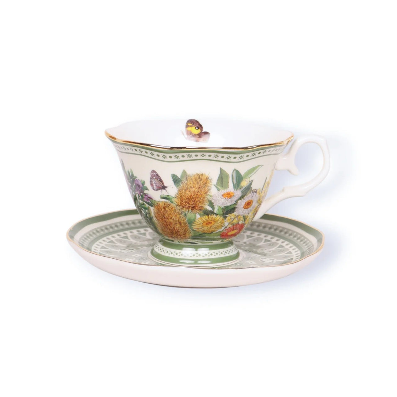 Tea Cup & Saucer | Botanical Blooms by La La Land. Australian Art Prints and Homewares. Green Door Decor. www.greendoordecor.com.au