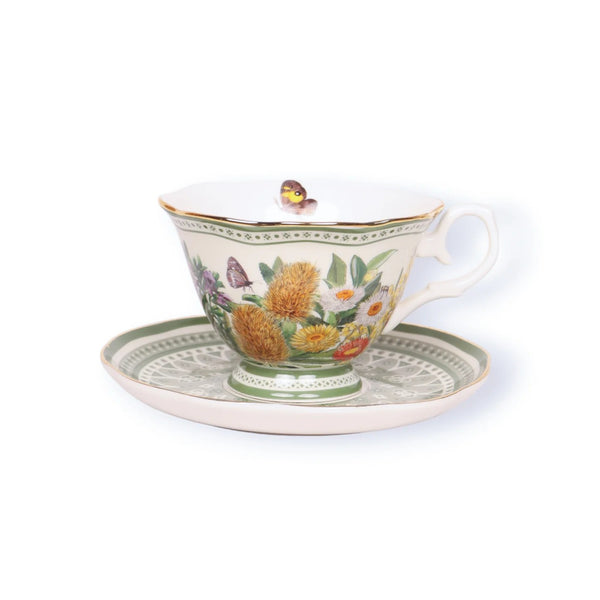 Tea Cup & Saucer | Botanical Blooms by La La Land. Australian Art Prints and Homewares. Green Door Decor. www.greendoordecor.com.au