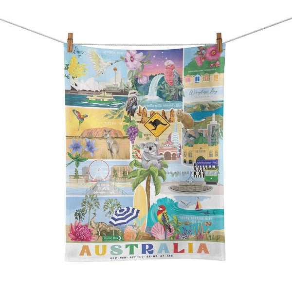 'G'day Australia' Tea Towel by La La Land. Australian Art Prints and Homewares. Green Door Decor. www.greendoordecor.com.au