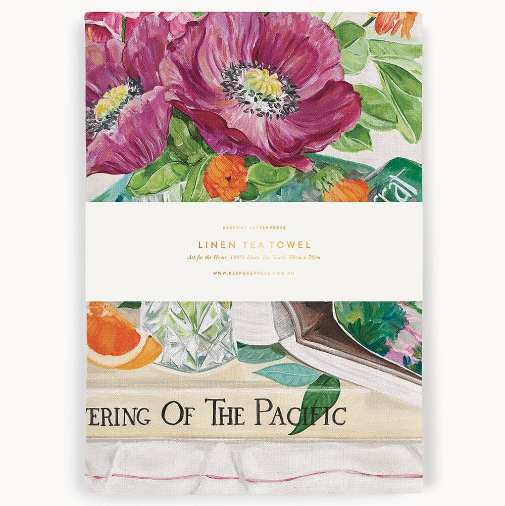 Linen Tea Towel | Poppies & Foxglove by Bespoke Letterpress. Australian Art Prints, Fashion and Homewares. Green Door Decor. www.greendoordecor.com.au