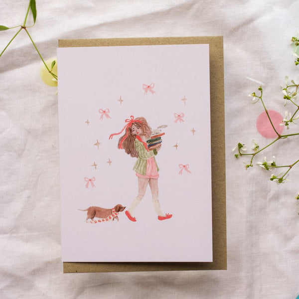 Tea, Books and Good Company | Greeting Card by The Darling Fig. Australian Art Prints and Homewares. Green Door Decor. www.greendoordecor.com.au