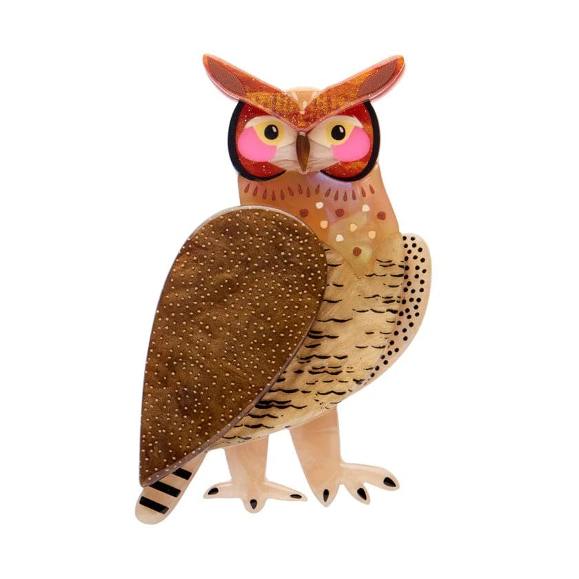 The Grand Great Horned Owl Brooch | Erstwilder x Pete Cromer. Australian Art Prints and Homewares. Green Door Decor. www.greendoordecor.com.au