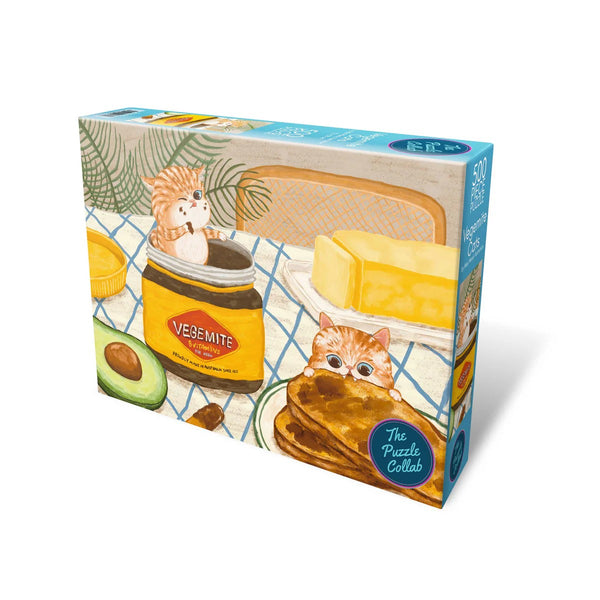 The Puzzle Collab | 500 Piece Puzzle | Vegemite and Cats by Weekend Hub. Australian Art Prints, Gifts, Fashion and Homewares. Green Door Decor. www.greendoordecor.com.au
