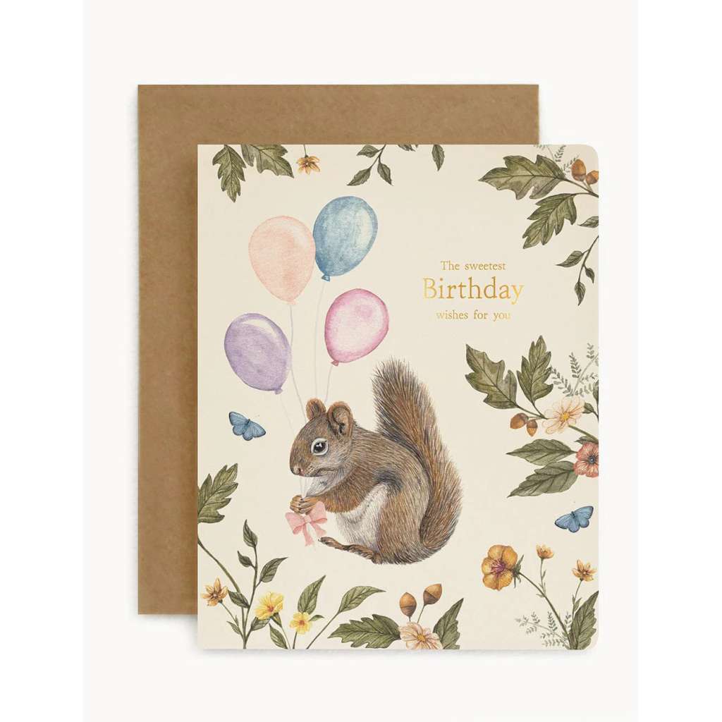 'The Sweetest Birthday Wishes for You (Squirrel)' Card by Bespoke Letterpress. Australian Art Prints and Homewares. Green Door Decor. www.greendoordecor.com.au